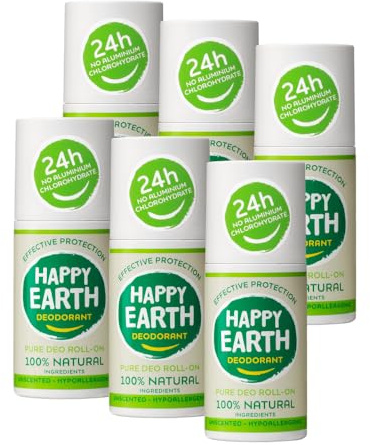 Happy Earth Deodorant - Für Damen und Herren - Deo Roller - 100% Natürliche Inhaltsstoffe & Vegan - Unparfümiert - 75 ML