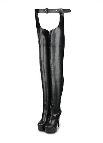 WOkismD Stivali alti da donna con plateau e coscia Stivali con punta tonda a spillo Tacchi alti sopra il ginocchio Stivali lunghi elasticizzati Stivali con cintura alla moda Scarpe eleganti,Nero,39