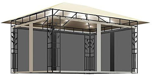 BaraSh Pavillon mit Moskitonetz & LED-Lichterkette Zelt FüR Garten Sonnensegel Pavillon Partyzelt Garten Pavillon 4x3x2,73m Cremeweiß