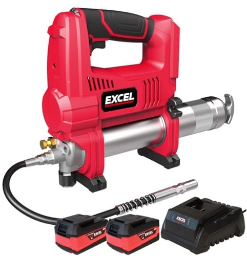 Excel 18V Cordless Grease Gun with 2 x 5.0Ah Battery & Charger - Powerful and Efficient Lubrication Solution, Variable Speed Trigger, 18V Grease Gun, Hand held Grease gun
