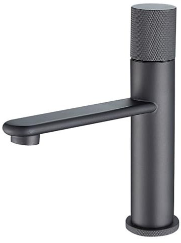 Deep Space Gray Bathroom Toilet washbasin Basin Double Hole Full Copper hot and Cold Gray Faucet (Size : GG-Flat-Short, Color : 60cm Pipe)