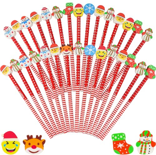 Annhao Eihnachts Bleistifte Set 30 Stück, Weihnachten Kinder Bleistift mit Radiergummi für Geburtstag Mitgebsel Kinder Weihnachten Party Gastgeschenk