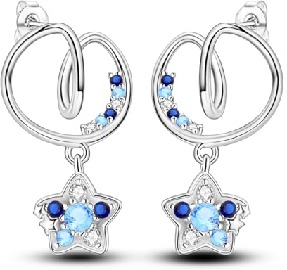 NARMO 925 Sterling Silber Ohrstecker für Frauen Mädchen Blue Star Dangle Drop Ohrstecker