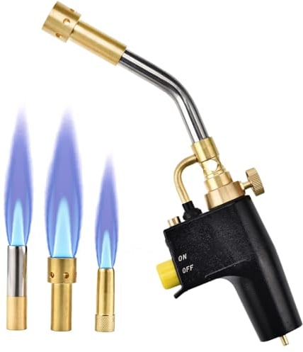 Trsaow MAPP Antorcha de Propano con 3 Boquillas, para Soldadura Fuerte y Barbacoa, Antorcha de Gas para Trabajo Pesado CGA600 MAP/Propano, Cilindros de Gas No Incluidos