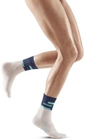 CEP - THE RUN COMPRESSION SOCKS MID CUT für Damen | Mittellange Laufsocken in blue/off white mit Kompression | Regenerierende Kompressionsstrümpfe für Frauen | Gr. III | M