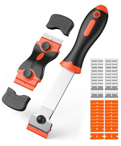 2 Pezzi Lungo Raschietto Raschietto Vetro per Legno con 20 Lame in Acciaio Inox 20 Lame in Plastica per Pulizia Per Etichette, Colore, Cucina e Casa Piano Cottura e Forno (Orange)