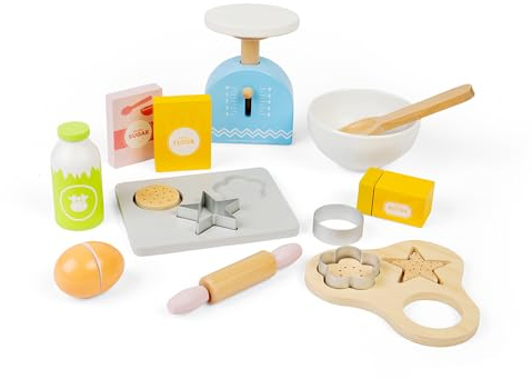 Bigjigs Toys Baking Cookies Set - 15 Piece Wooden Food Playset, Toy Kitchen Accessories, Role Play For Children, Sustainable Gifts & Playsets, Age 18 Months Old +