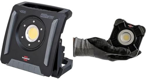 Brennenstuhl Multi Battery LED Akku Baustrahler 4000 MA (40W) & LED Arbeitsstrahler SH 1000 MA (1000lm, IP54, Arbeitsleuchte Mit Magnet Und Karabinerring, Robustes Gehäuse), Schwarz, Grau