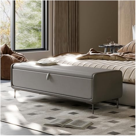 Bettbank Moderne Aufbewahrungs-Ottobank aus Kunstleder mit Metallsockel, gepolsterte Schlafzimmerbank for das Ende des Bettes, luxuriöse Schuhbank, Fußhocker for Schlafzimmer, Wohnzimmer, Eingangsbere