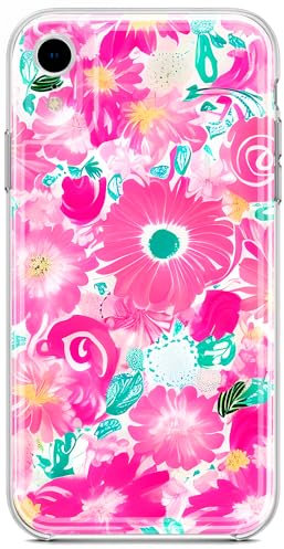 Berkin Arts Compatible with iPhone XR Case Clear Silincone Cover Pink Flower Floral Design Stylish Geometric