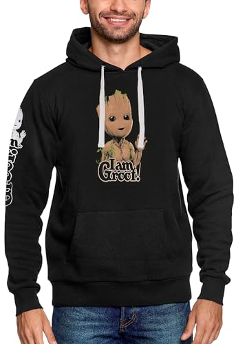 Elbenwald Guardians of The Galaxy Hoodie mit I Am Groot Motiv für Herren Damen Unisex Baumwolle Schwarz - XL