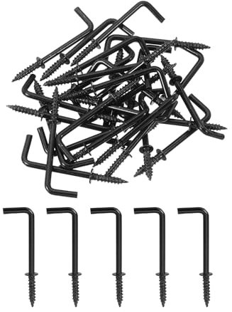 QUARKZMAN Winkelhaken, 50 Stück 1-1/4 L-förmige Schraubhaken, Schraubhaken mit 7-förmigem rechtem Winkel zum Aufhängen, Schwarz