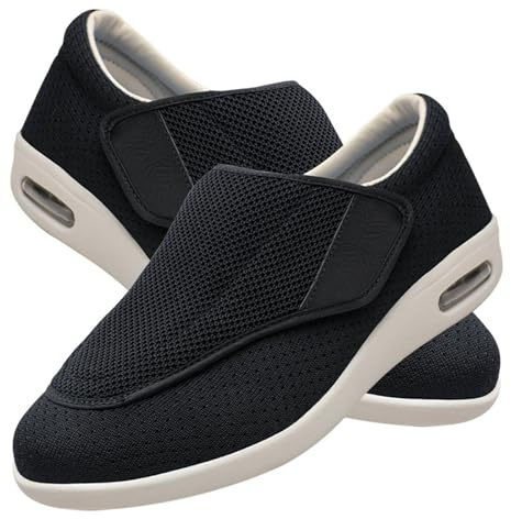 Möge Chaussons Diabétiques Homme Réglable Orthopédique Sandales Large Chausson Fermeture Scratch pour Personne Âgée Pieds Gonflés Arthrite Oedème Swollen Pantoufle(Color:Black,Size:47 EU)