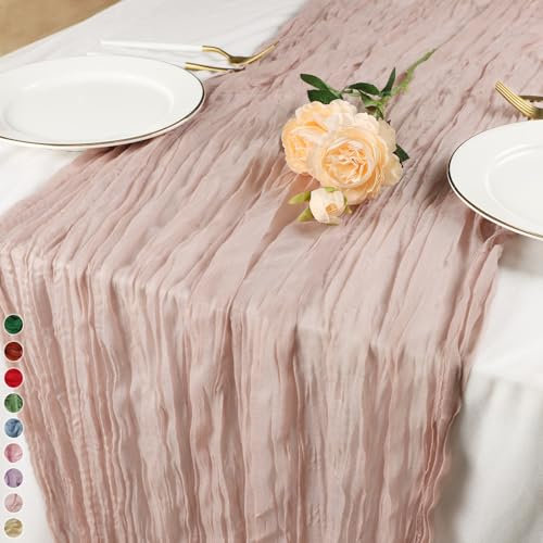 Cekene Cheesecloth Table Runner 90x400cm Rustic Gauze Fabric Tablecloth Sheer Boho Wedding Table Cover Cheese Cloth Table Decoration for Holiday Party Baby Bridal Shower Birthday Arch (Dusty Pink)