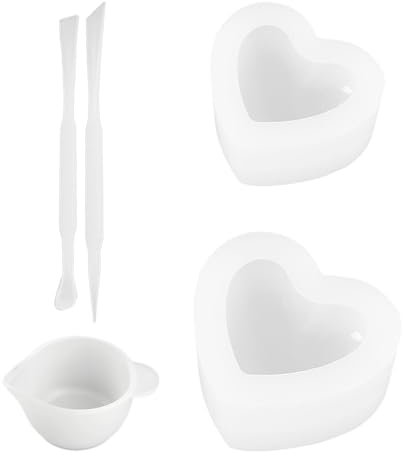 2 Moldes de Silicona en Forma de Corazón Con Vaso y Varillas para Mezclar - Molde 3D Reutilizable para Bricolaje, Fabricación de Jabón y Más