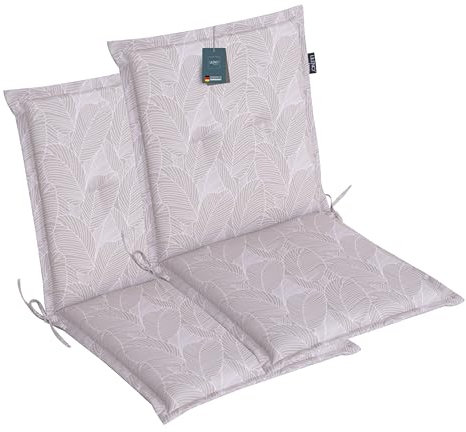 LILENO HOME Gartenstuhl Auflagen als [2er Set - Niedriglehner] in Blätter Grau - Bequeme Liegen als Sitzauflagen für Gartenmöbel - Stuhlkissen für Gartenstühle und Klappstühle