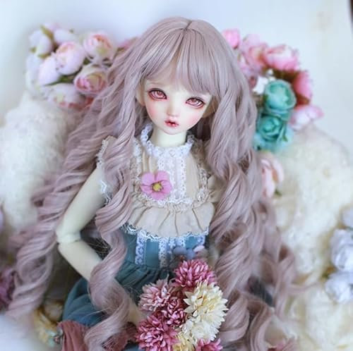 6-7 7-8 8-9 Kopfumfang BJD Puppenperücke Lange lockige Perücken für 1/3 1/4 1/6 BJD SD DOD Pullip (Nur Perücken) (Pink,Head Circumference 18-19cm)