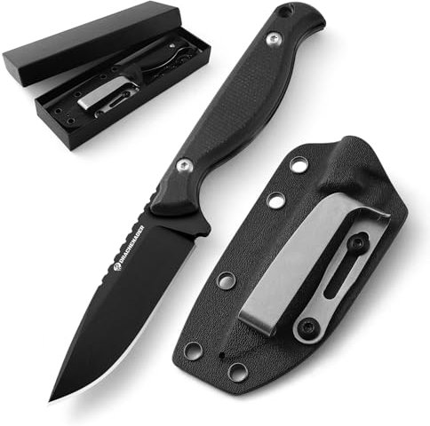 DRACHENADER Gürtelmesser GT3 feststehendes Messer Outdoor 42a konform, Full tang Survival Messer klein mit Micarta Griff, inkl. Kydex Scheide und Geschenkbox, Voll-Schwarz