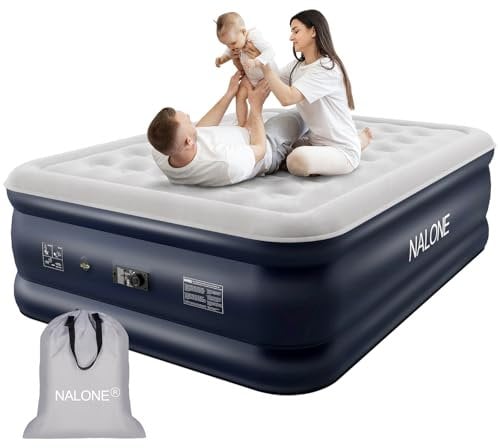 NALONE Luftmatratze 2 Personen, Luftmatratze Selbstaufblasend mit Integrierter Pumpe, Luftbett Selbstaufblasend in 3 Minuten, Aufblasbare Matratze für Camping & Heimgebrauch 203x152x46cm 312kg MAX