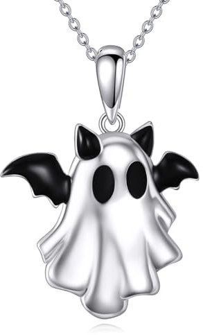 POPLYKE Ghost Necklace Bat Necklace Sterling Silver Bat necklace Halloween Necklace Spooky necklace Witch necklace Halloween Birthday Christmas Jewelry for Women