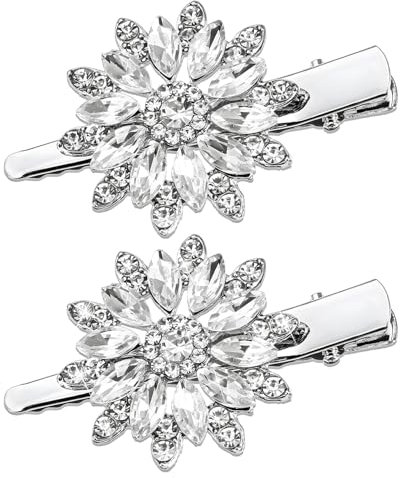 Haarschmuck Damen Silber 2 Stück Glitzer Haarspangen Hochzeit Strass Haarspange Braut Kristall Haarspangen Silber Damen Blumen Design Rhinestone Haarclips für Frauen Haarklemmen mit Strasssteinen