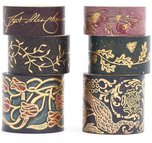 YUBX 6 rouleaux Washi Tape Set, Ruban Vintage Adhésif Décoratif Masking Tapes pour Arts, Bullet Journal, Scrapbooking, Bricolage, Emballage