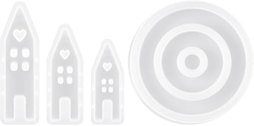 4 Stück Silikonform Kerzenhalter Set, Kerzenform Seifenform Epoxidharz Formen, 1 Stück Gießform Kerzenhalter und 3 Stück Silikonform Haus, Gießformen Silikon Haus für Kerzen, Seife, Gips, Handwerk