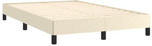 vidaXL Bettgestell, Polsterbett Bett mit Stützbeinen, Bettrahmen mit Lattenrost, Kunstlederbett Doppelbett Schlafzimmerbett, Creme 120x190cm