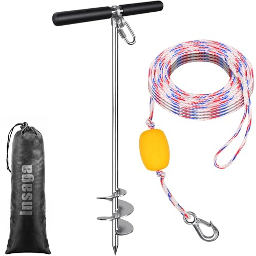 Insaga 36'' Sand Anchor for Boat with 32ft Rope, 304 Stainless Steel with Crossbar, Fully Welded Screw in Boat Anchor for Kayak, Jet Ski, Pontoon, Shallow Water, Beach and Sandbar Use