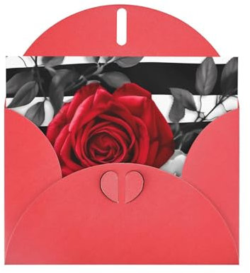 Grußkarten mit schwarzen weißen Streifen, roten Rosen, Perlpapierumschlag, Grußkarten für Geburtstag, Valentinstag, Erntedankfest, Jahrestag und Party-Einladungskarten