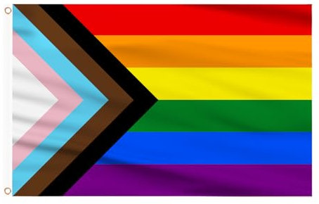 AhfuLife Bandera Progreso Flag 90 x 150 cm, 2 Piezas Bandera del Orgullo, Arco iris, Progreso, LGBTQ+ Doble Cara con Ojales de Latón para Decoracion de Fiesta, Barra, Día del orgullo Desfile
