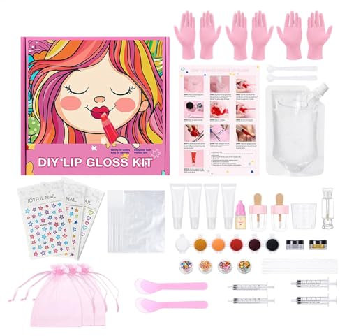 Lustiges Lippenpflege-Set, handgefertigtes Kosmetikwerkzeug, Beauty-Ausrüstung, 6 x Farbpulver, 3 x Netzbeutel, 3 x Aufkleber und mehr glitzernd, kreativ, tragbar und kompakt, für Familie, Freunde,