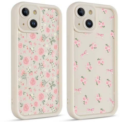 Coiwxmoi 2 Stück Handyhülle für iPhone 15 Plus Hülle, Aesthetic Blumen Flower Muster Design Mädchen Frauen Schutzhülle, Silikon Stoßfest Cover Valentin Valentinstag Case für iPhone 15 Plus 6,7, Rosa
