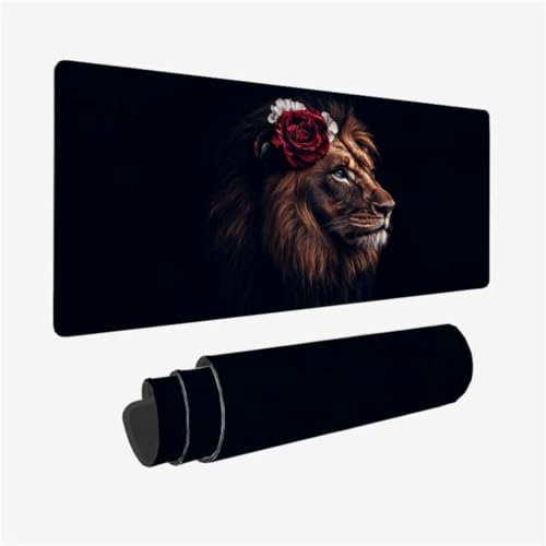 Gaming Mouse Pad Rose Mouse Mat Lion Desk Mat Large 900x300mm XXL Mousepad Gaming Accessories for Improve Accuracy and Speed, Stitched Edges, Non Slip Rubber Base, Waterproof, Gamer Gifts Men,Model227