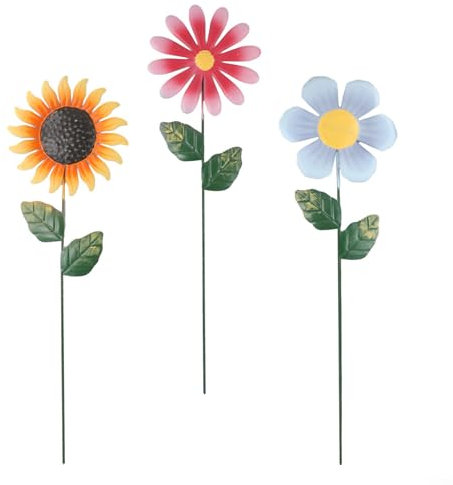 Große Metall-Sonnenblumen-Gartenstecker, 48 cm, Outdoor-Dekoration, Skulptur, buntes Blumenornament für Rasen, Terrasse, Blumenbeet