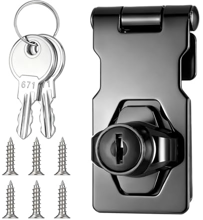 Shed Lock with 2 Keys, Flip Latch 3-mm Thickened Heavy Duty Keyed Hasp Locks Twist Knob Safety Door Lock Stainless Steel Gate Latch for Double Door Window Cabinets Cabinet Garage Small Doors, 2.5 Inch