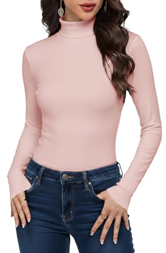 Cuptacc Pull Femme Manche Longue Col Roulé Moulant Modal Côtelé Tee Shirt | Col Roulé,Modal,Manches Longues,Coupe Ajustée,Tissu Côtelé,Doux,Couleur Unie,Débardeur Basique,Extensible,Automne Hiver