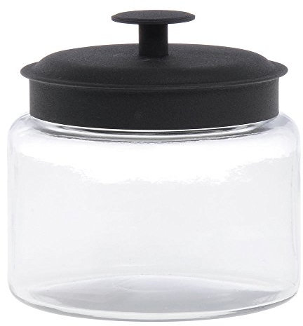 Anchor Hocking 48 oz Clear Glass Montana Jar With Black Lid - 6 Dia x 6 1/2 H