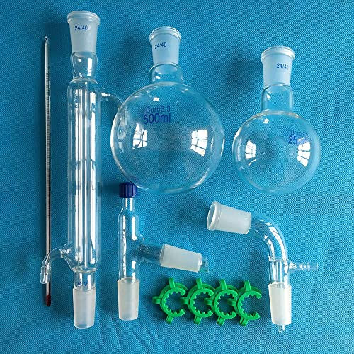 DONLAB Z0111 Glass Distilling Distillation Apparatus,24/40,500ml and 250ml Flask Chemistry Lab Glassware Kit
