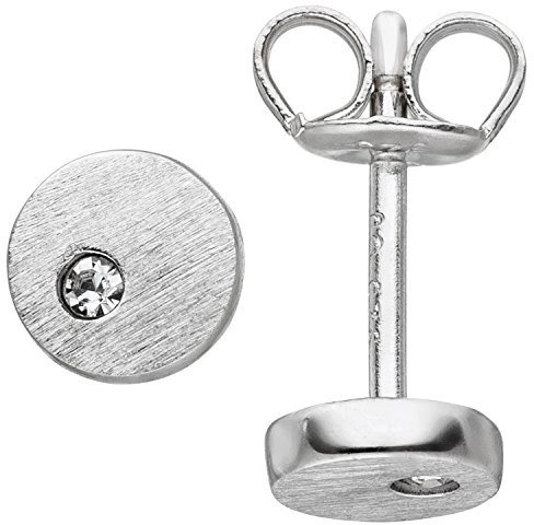 Jobo Damen-Ohrstecker aus 925 Sterling Silber matt mit Zirkonia Rund