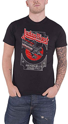 Judas Priest T Shirt Silber and Rot Vengeance Logo Nue offiziell Herren Schwarz