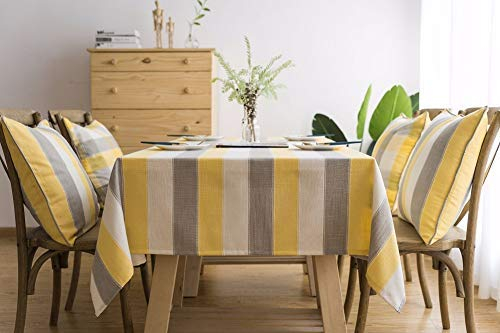 Lanqinglv Streifen Tischdecke 90x90cm Abwaschbar Gelb Weiß Gestreiften Baumwolle und Leinen Tischtuch Quadratisch Couchtisch Tischdecke (YL,90x90)