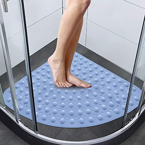 Bathsafe 70x70CM CUSTOMIZED OVERSIZED Sector Corner Shower Mats Anti-slip Quadrant Bath Mat Anti-Bacterial Suction Mat for Shower or Tub,Non-slip Bathtub Mat,BLUE