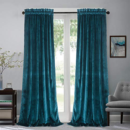 Roslynwood Samtvorhang, Paneele mit Pfauenblautem Block, superweich, luxuriös, Vorhänge für Schlafzimmer, wärmeisoliert, Vorhangstange für Wohnzimmer, 52 x 63 l, Pfauenblau, 2 Vorhänge