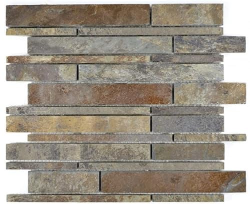 Schiefer Mosaik Fliese Naturstein rost Brick rustik Wandverkleidung Küchenfliese Mosaikmatte - MOS34-2525