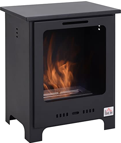 HOMCOM Cheminée bioéthanol sur Pieds brûleur 0,9 L, 3h de durée de Combustion Style néo-rétro poêle dim. 40L x 30l x 50H cm Couverture 20-25 m² Noir