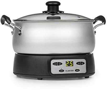 Klarstein Jam Session - confiturier et cuiseur de gelées, 1000 watts, 2 programmes automatiques, 3 litres de capacité, Durée de cuisson réglable, cuve est lavable en machine - argent