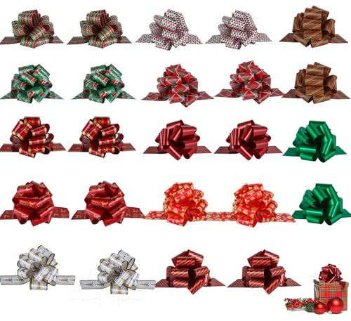 PintreeLand - Juego de 24 Arcos de Navidad con Cinta de 5 Pulgadas de Ancho para Regalo, Floristería, Ramo, Cesta, Decoración de árbol de Navidad (24 Piezas)