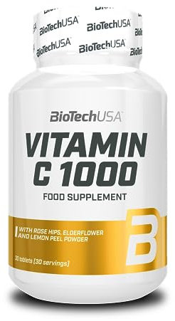 BioTechUSA Vitamin C 1000 + BioFlavonoids | Múltiples Fuentes | Apoyo Inmunológico | Rosa Mosqueta, Flor de Saúco y Limón, 30 tabletas