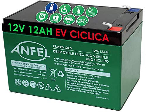 Batteria Ricaricabile al Piombo 12V 12Ah Adatta per ups allarmi Solare, trazione elettrica monopattini Bici Rinforzata